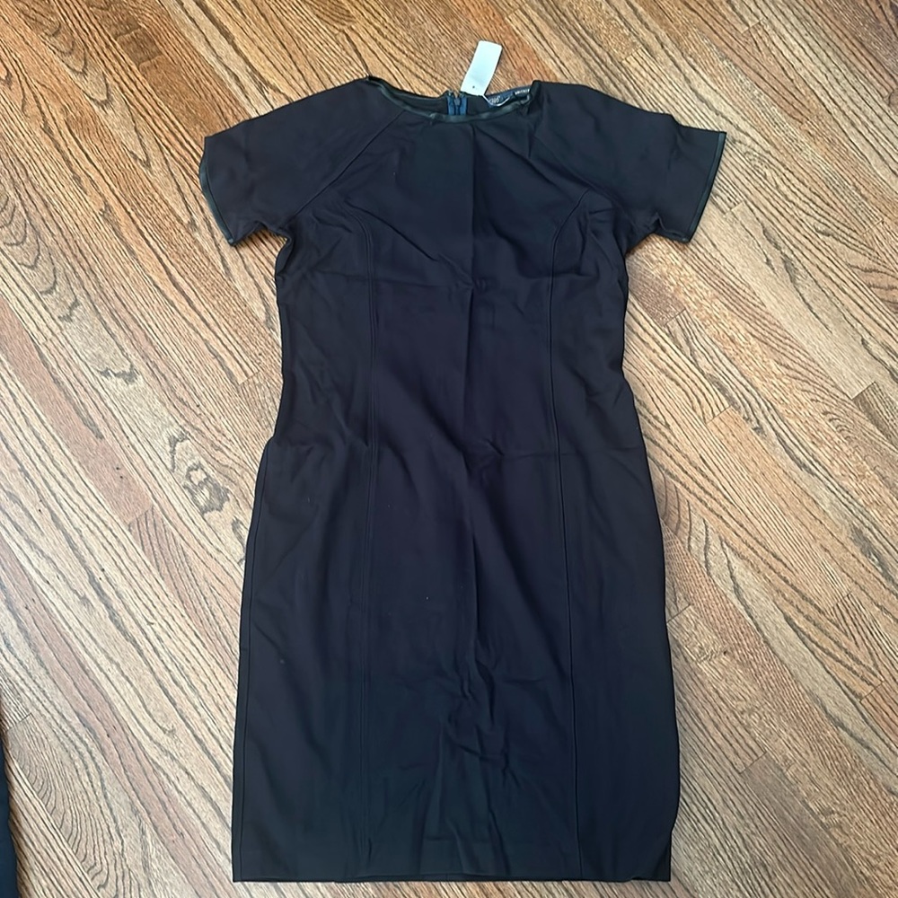 NWT Brooks Brothers Black Sheath Dress Leather Trim Size 12